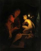 Godfried Schalcken Godfried Schalcken, Two men examining a painting by candlelight oil painting